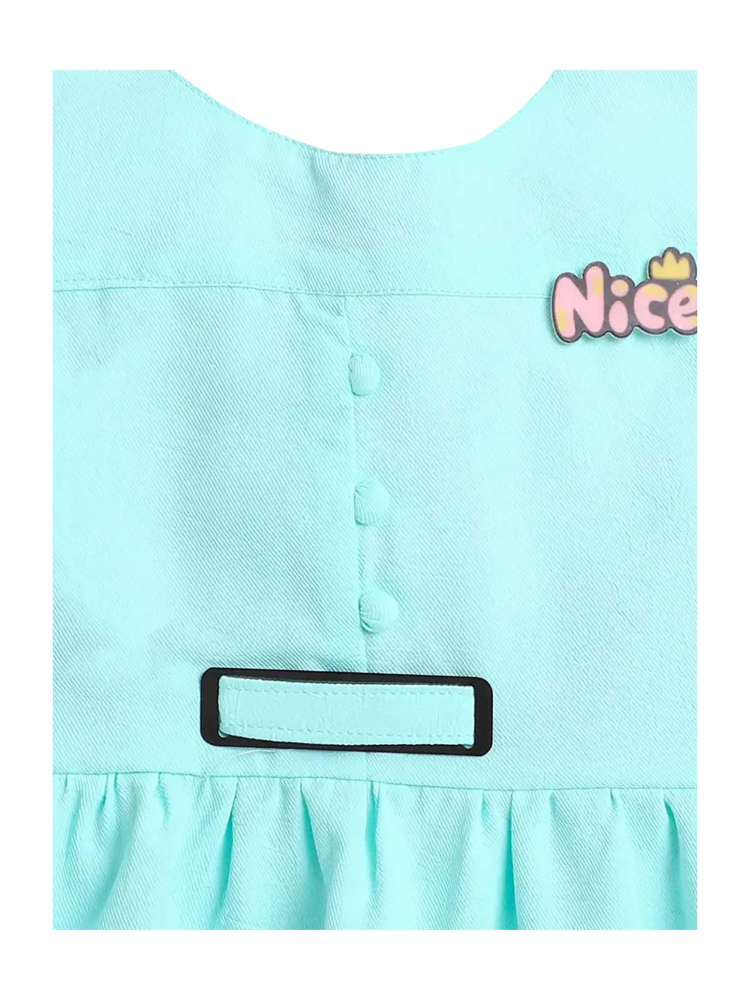 The Magic Wand Kids Mint Blue Solid Dress with Brooch