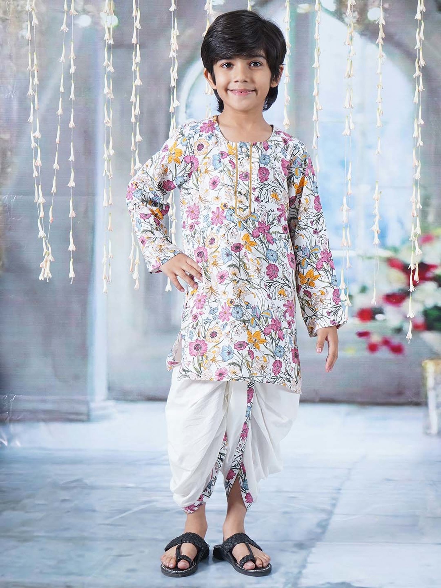 Little Bansi Multicolor Cotton Floral Print Full Sleeves Kurta Set