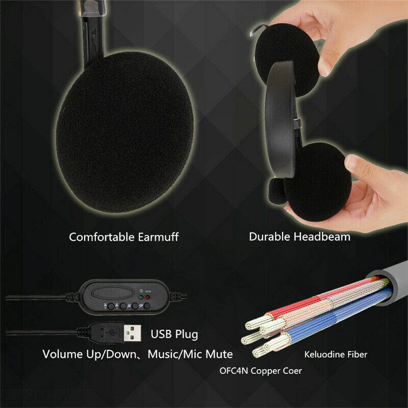USB Headset with Microphone Noise Cancelling Computer PC Headset Lightweight