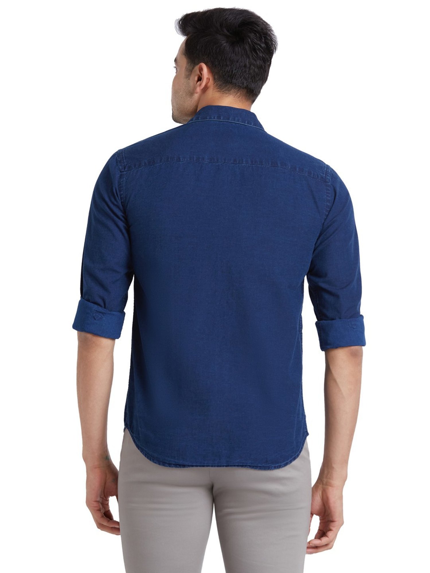 Park Avenue Blue Cotton Slim Fit Denim Shirt