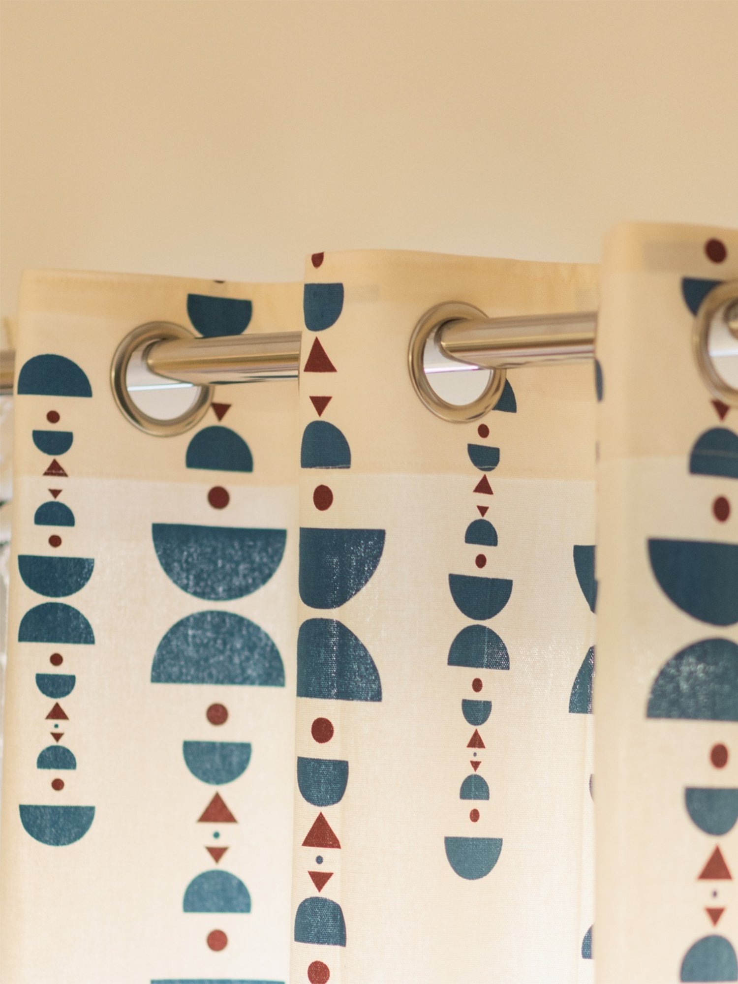 Urban Space Printed White & Blue Cotton 5 ft Boho Window Curtain