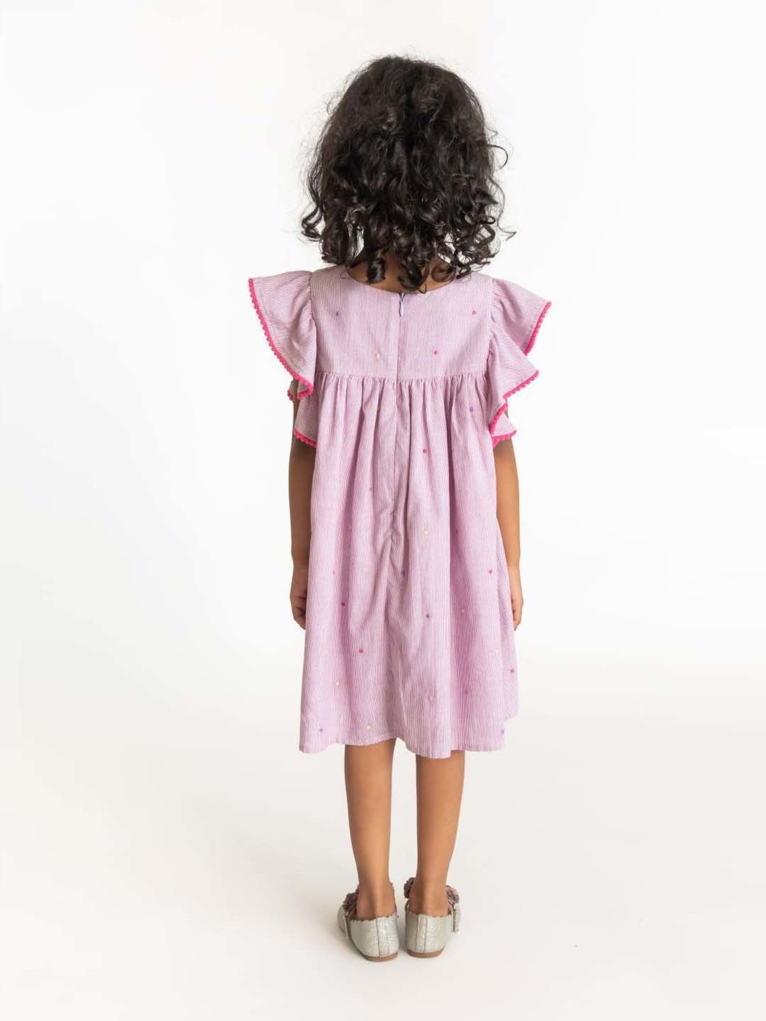 A Little Fable Kids Purple Cotton Striped Dress