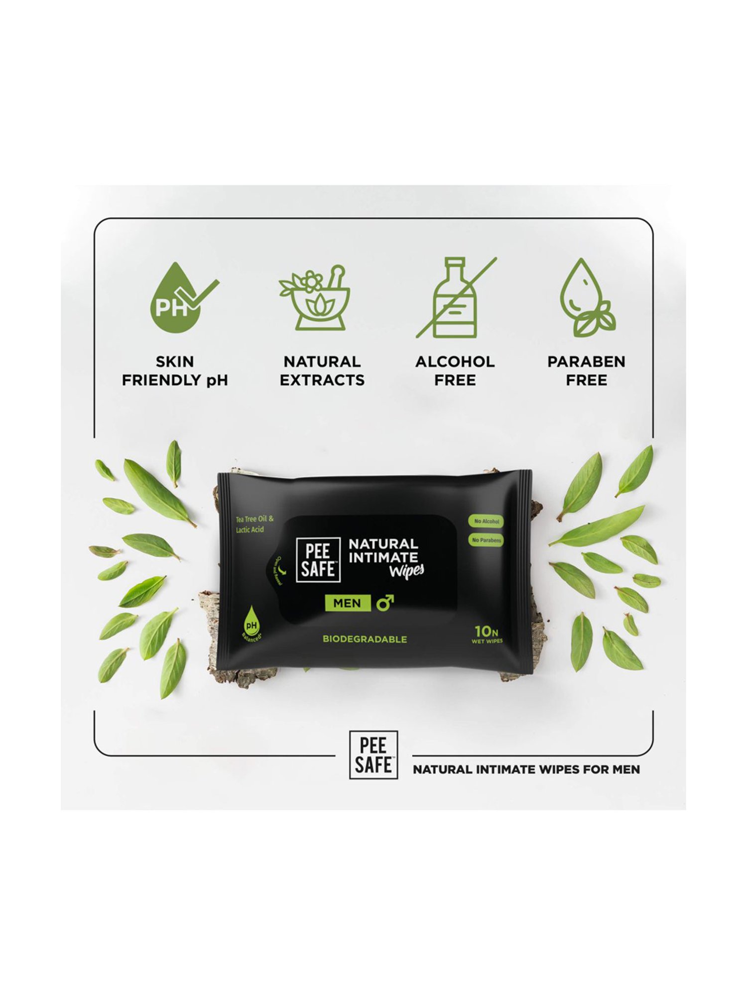 Pee Safe Men's Wash & Intimate Wipes - Pack of 10