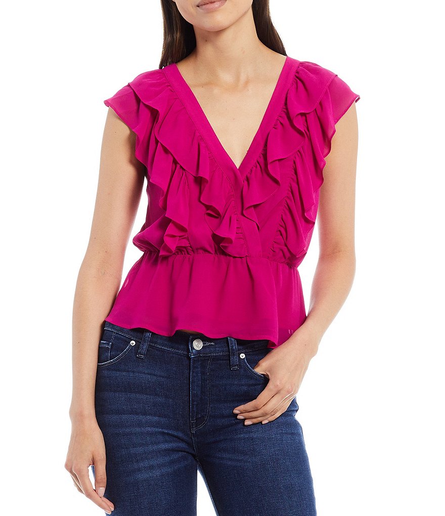 WAYF Double Ruffle V-Neck Peplum Top