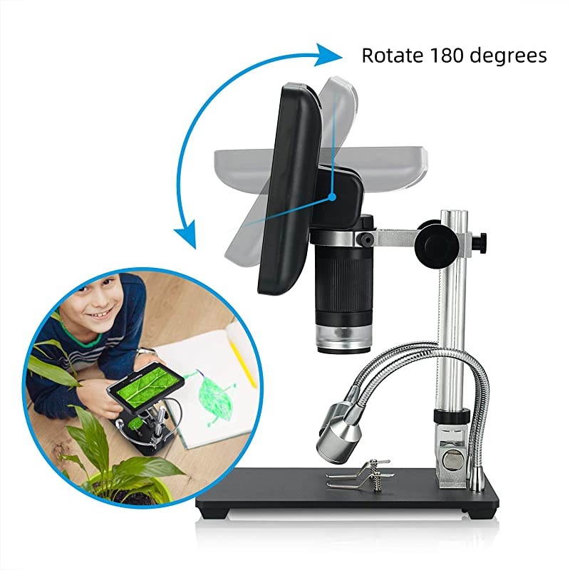 7 inch LCD Digital USB Microscope Angle Adjustable with Remote Control, 12MP 1920x1080 30fps Video Recorder Image Flip/Reverse Color/Black & White for Circuit Board Repair Soldering PCB Coin