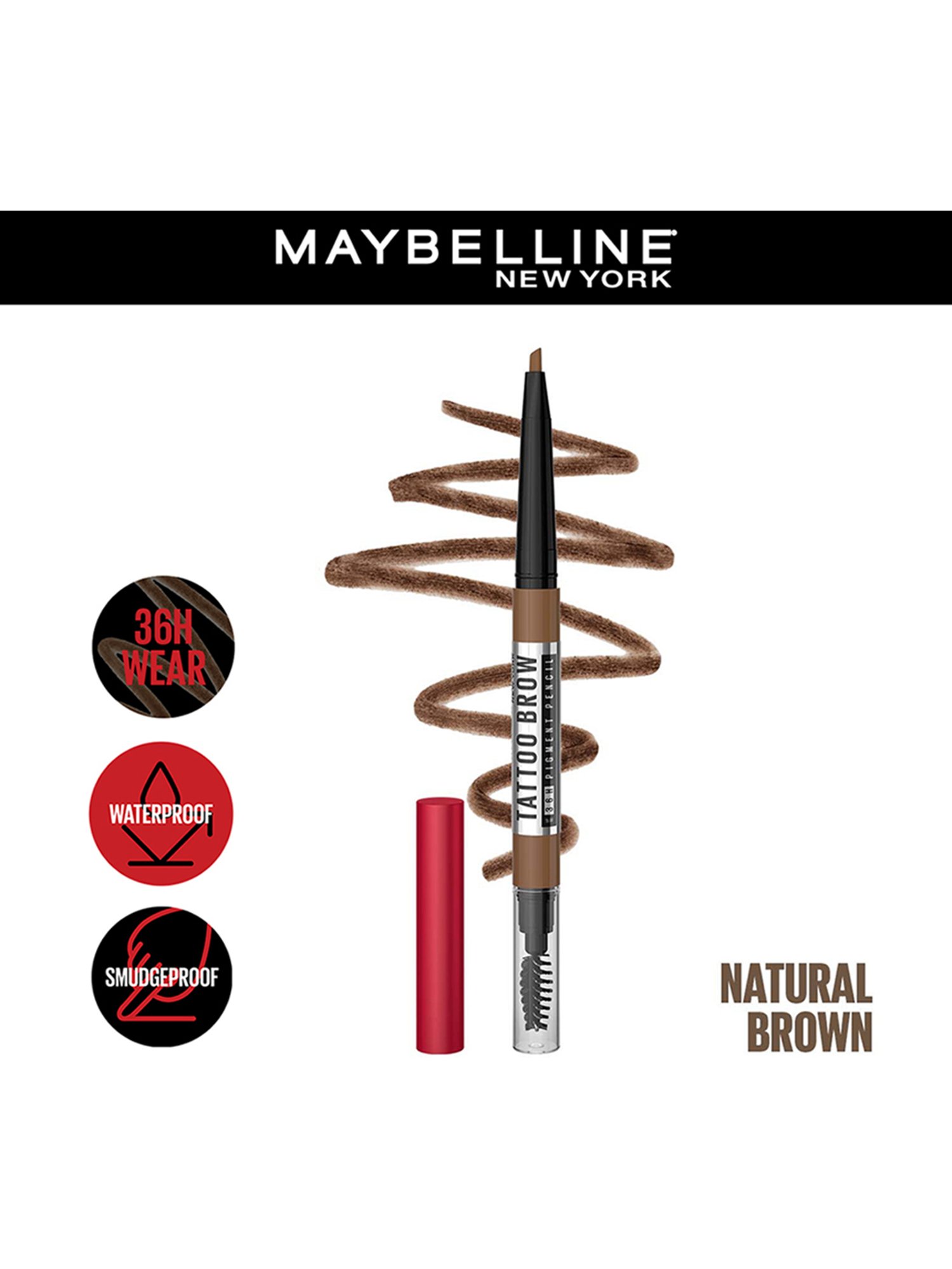 Maybelline New York Tattoo Brow 36h Brow Pencil - Natural Brown,0.25 g