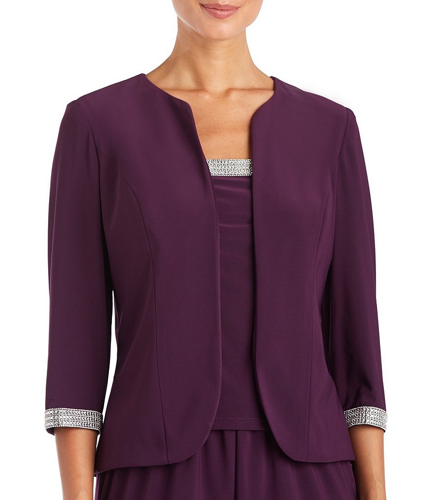 R & M Richards Jersey Knit Rhinestone 3-Piece Pantsuit