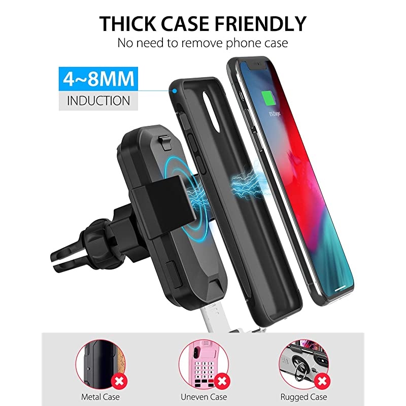 Wireless Car Charger  10W Qi Fast Charging Auto Clamping Car Mount Windshield Dashboard Air Vent Phone Holder for iPhone 11 11 Pro Max Xs MAX XS XR X 8+ Samsung Galaxy S10+ S9+ S8 Note 9 etc