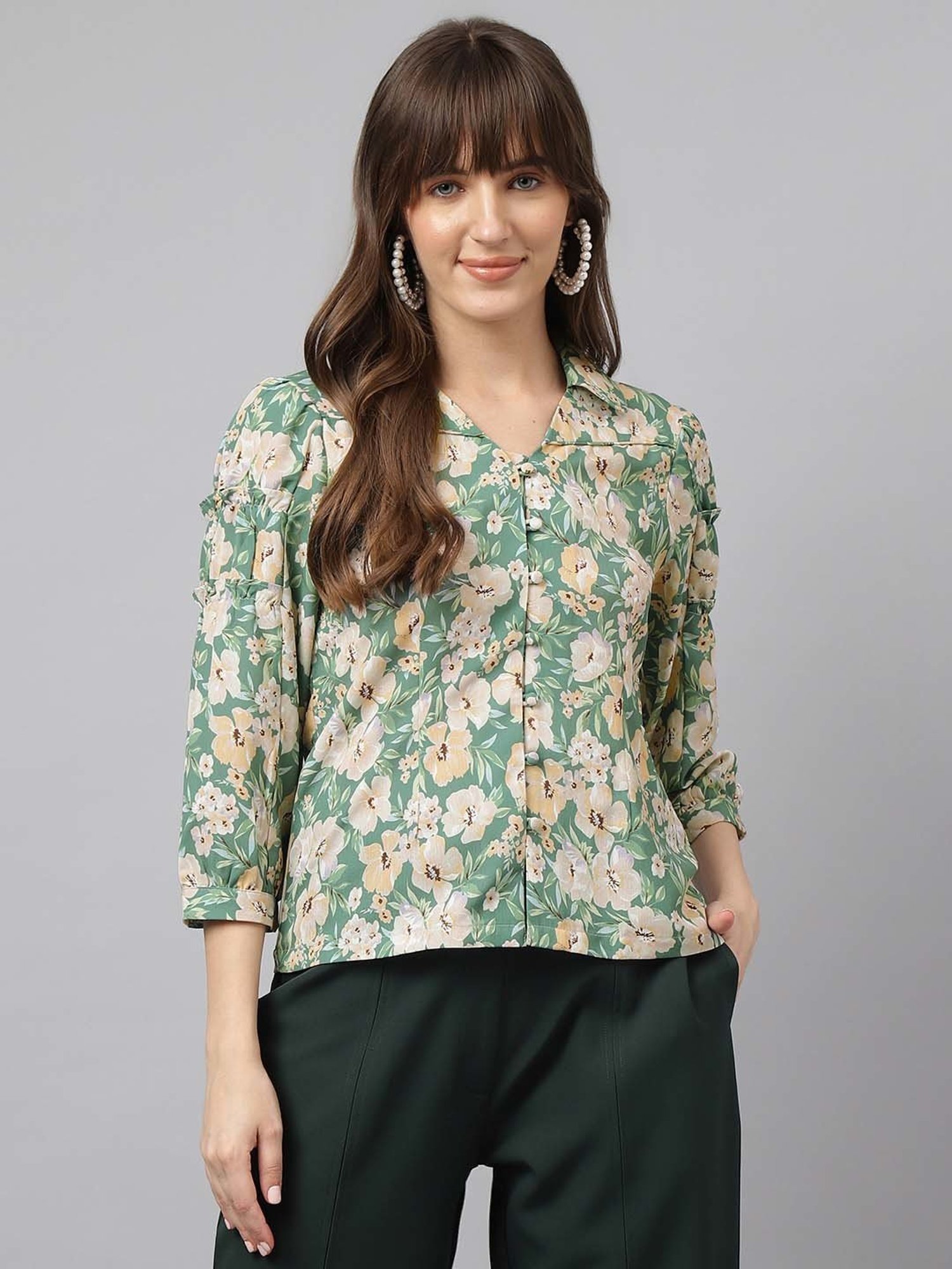 Latin Quarters Green Printed Shirt