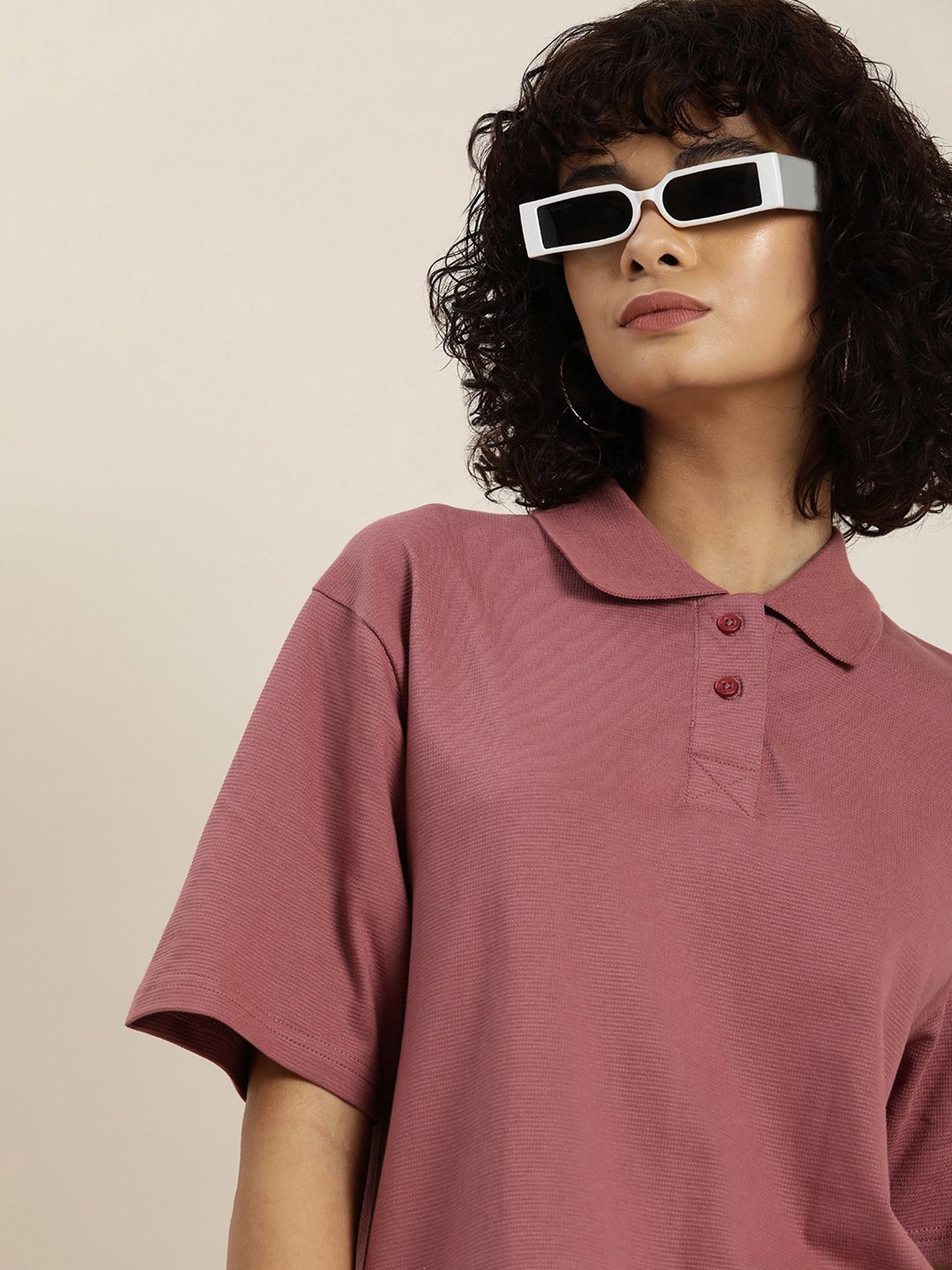 Dillinger Pink Cotton Oversized Polo T-Shirt