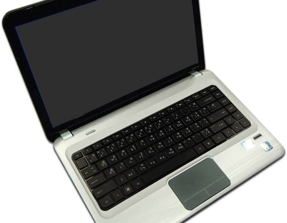 Hindi Keyboard Labels Layout ON Transparent Background with Blue, Orange, RED, White OR Yellow Lettering (14X14) (White)