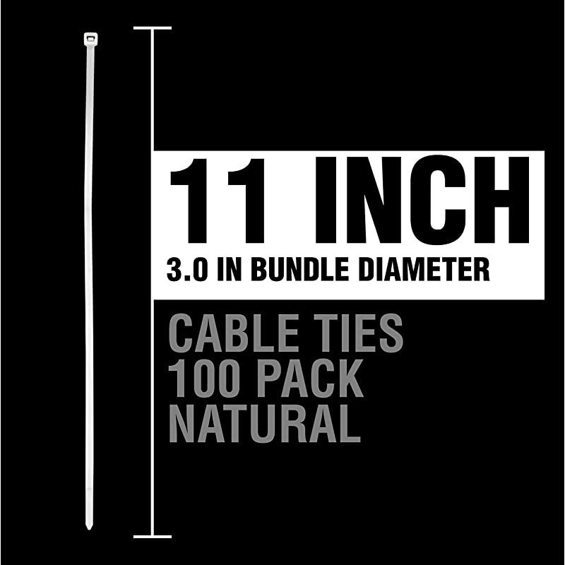 ZipIts Cable Ties 11 Inch 40 Lb Standard Duty Zip Ties 100 Pieces Natural UL Listed Contractor Quality Industrial Strength