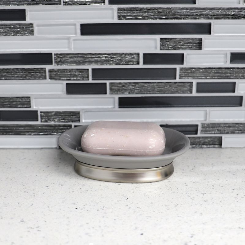 Home Basics Rubberized Plastic Countertop  Pedestal Soap Dish with  Non-Skid Metal Base