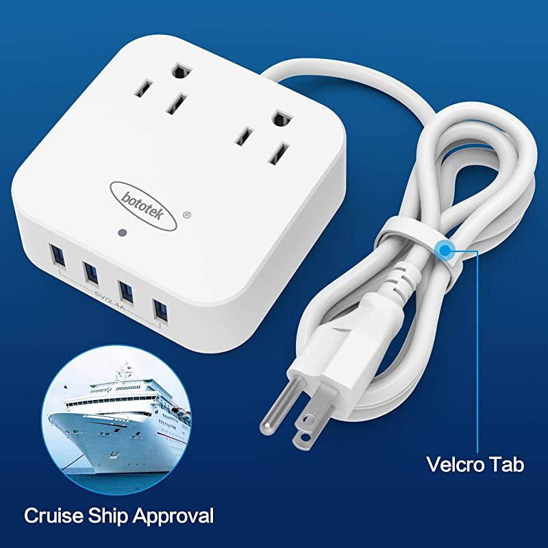 Power Strip with USB,  Desktop Charging Station 2 Widely Spaced Outlets with 4 USB Ports(5V/7A, 35W) 4 ft Extension Cord for Ship Travel Multi Plug Extender