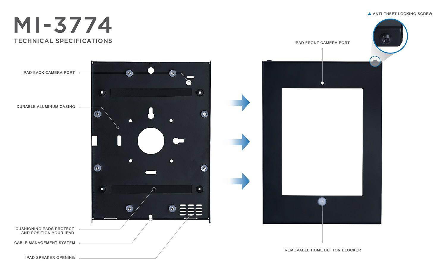Mount-It! Swing Arm iPad Wall Mount | Secure Tablet Kiosk Wall Mount for iPad 9.7 | Black