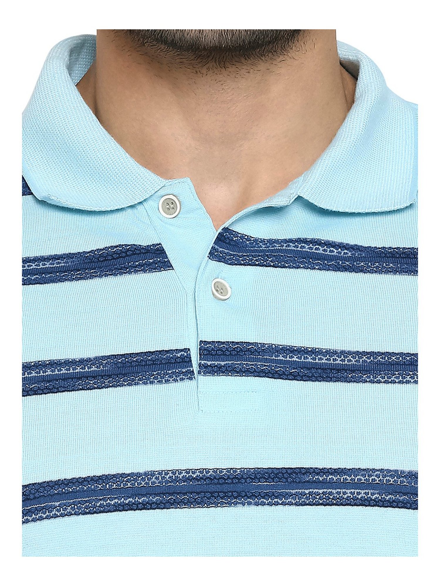 Mufti Blue Striped Polo T-Shirt