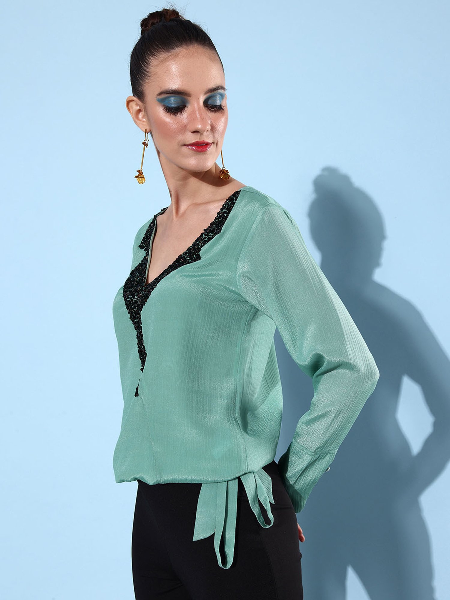 QUIERO Green Embellished Top