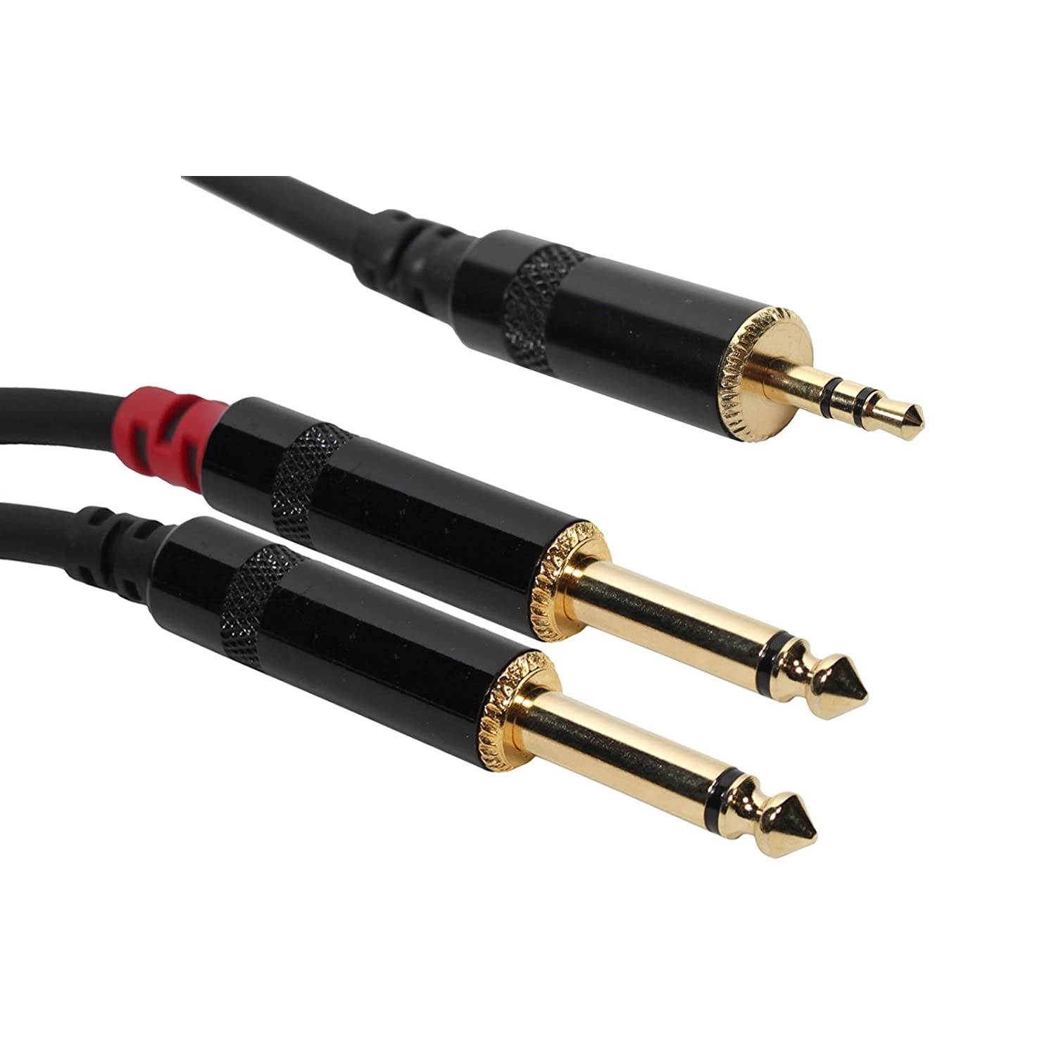 Elite Core SuperFlex Gold SFP-Y15Q3.5MM Two 1/4-Inch TS to 3.5mm Stereo Y Patch Cable, 15-Feet