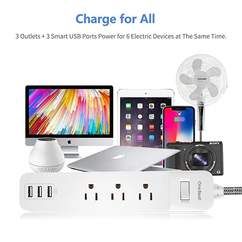 Strip with 3 Outlets and 3 USB Ports1625W13A ETL Listed Wall Mountable with 5Ft Braided Extension Cord Overload Protection for CruiseHomeOfficeTravel