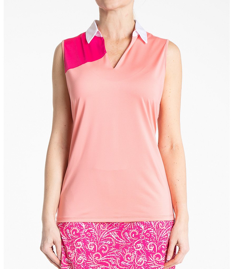 Sport Haley Jardin Sleeveless Colorblock Point Collar V-Neck Polo Tank Top
