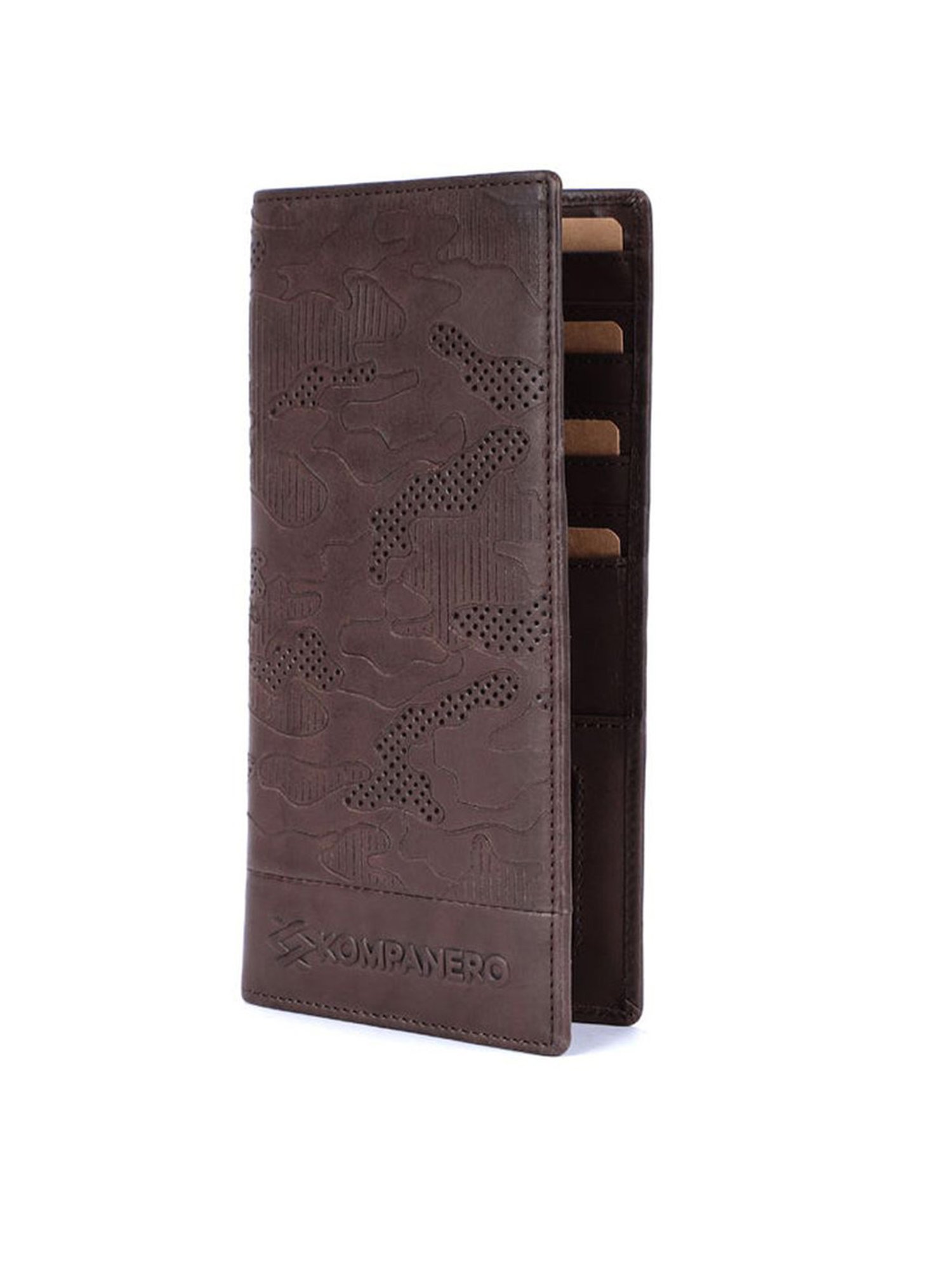 KOMPANERO Garrison Dark Brown Leather Textured Bi-Fold Wallet