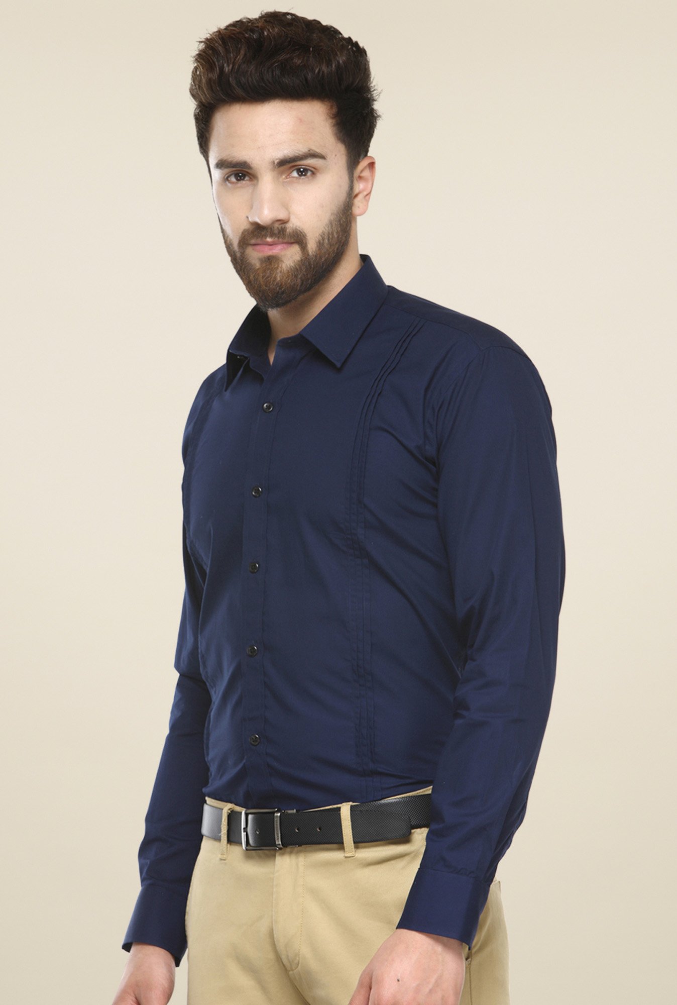 Hancock Navy Full Sleeves Cotton Shirt
