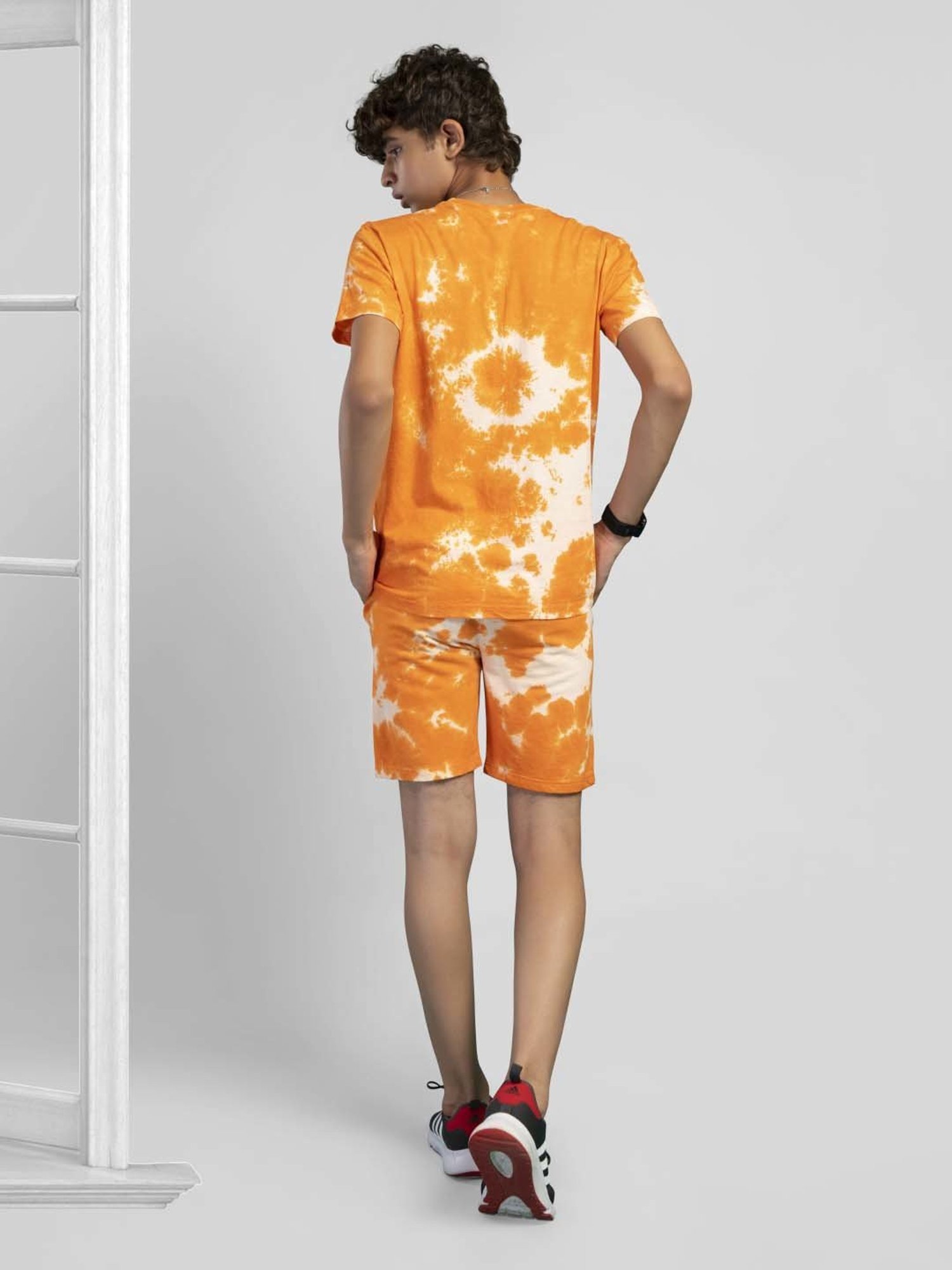 TeenTrums Kids Orange & White Cotton Over Dyed T-Shirt Set