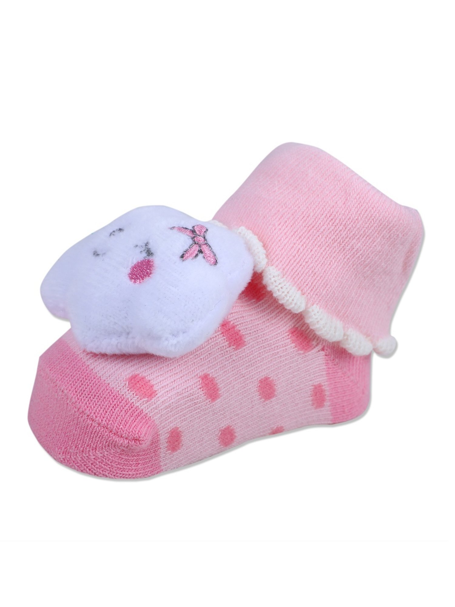 Baby Moo Kids Pink & Snow White Cotton Applique Socks