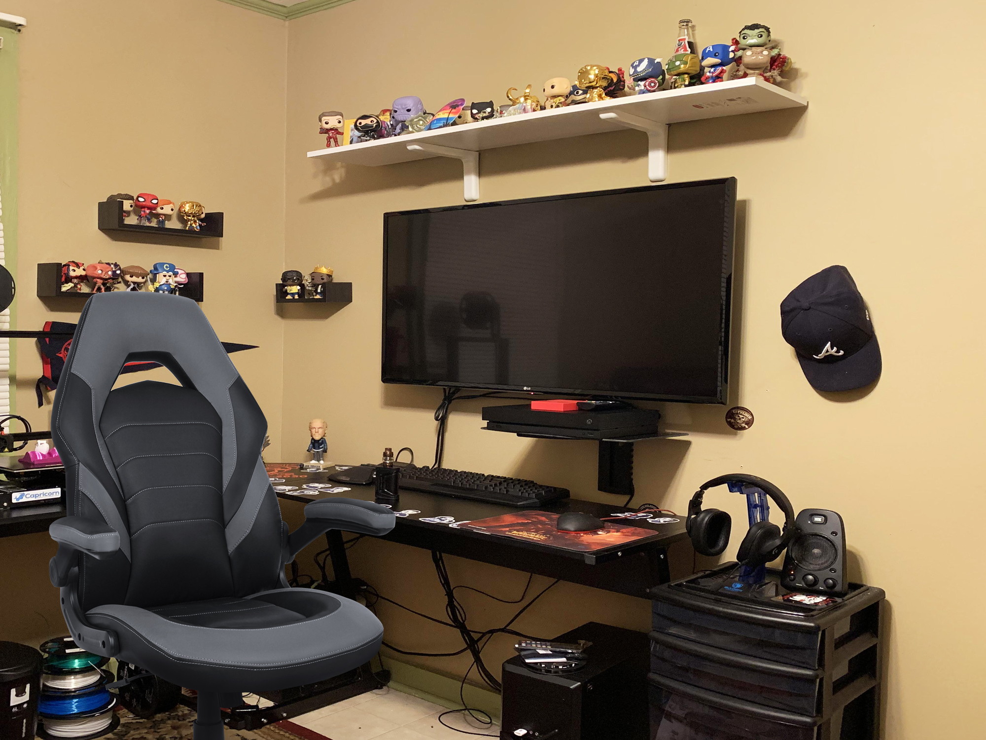 RIMIKING Bonded Leather Racing Ergonomic Gaming Chair Executive Computer Desk Office Chair with Height Adjustable 360&deg;Swivel Flip-up Arms Lumbar Support