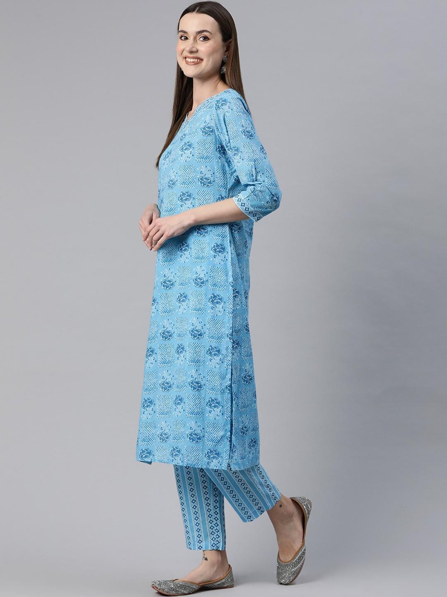 READIPRINT FASHIONS Blue Cotton Printed Kurta Pant Set With Dupatta