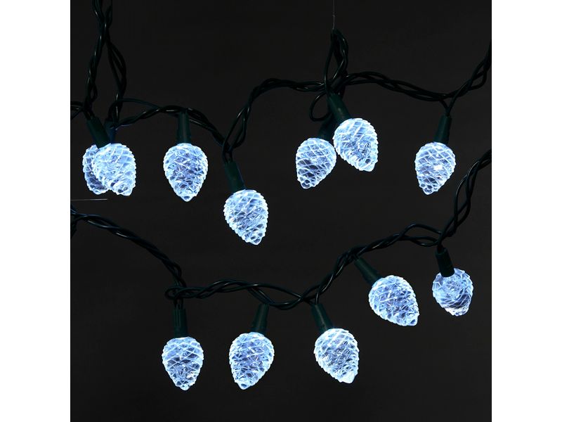 Kurt S. Adler Set of 25 LED Polar White Pine Cone Christmas Lights - 8.16 ft Green Wire
