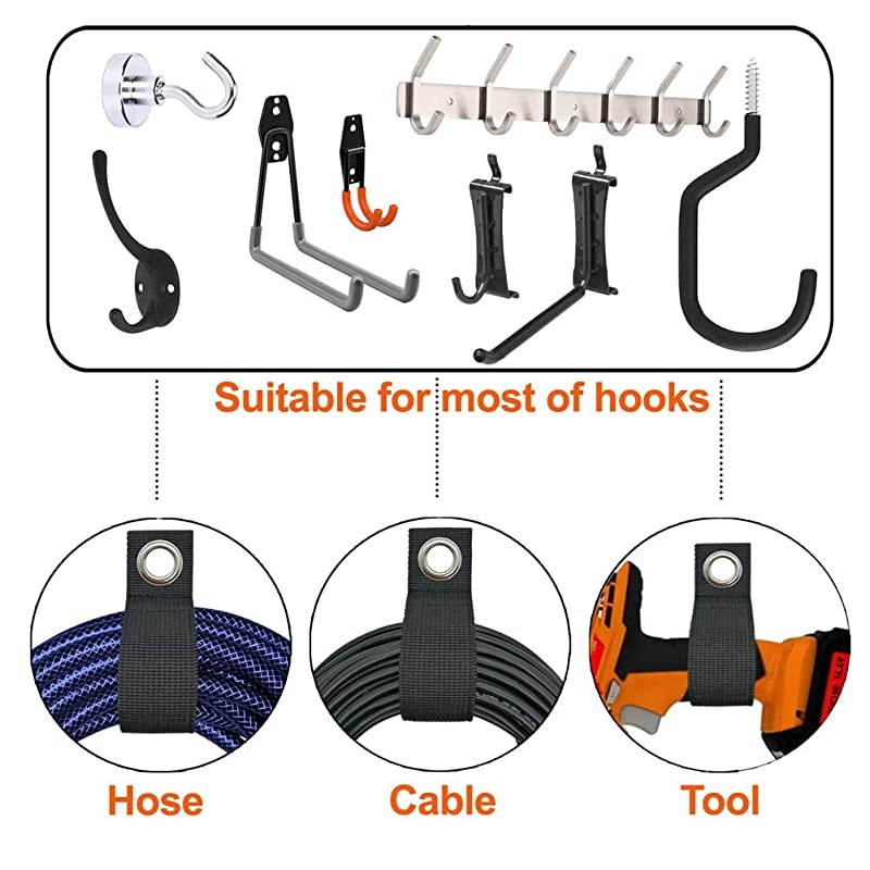 Cord Organizer Cable Holder 8 Pack Garage Organizers and Storage Unfold 145Inch Suitable for Home Shop Boat and RV Builtin Grommet for Hanging on Nails or Hooks Black