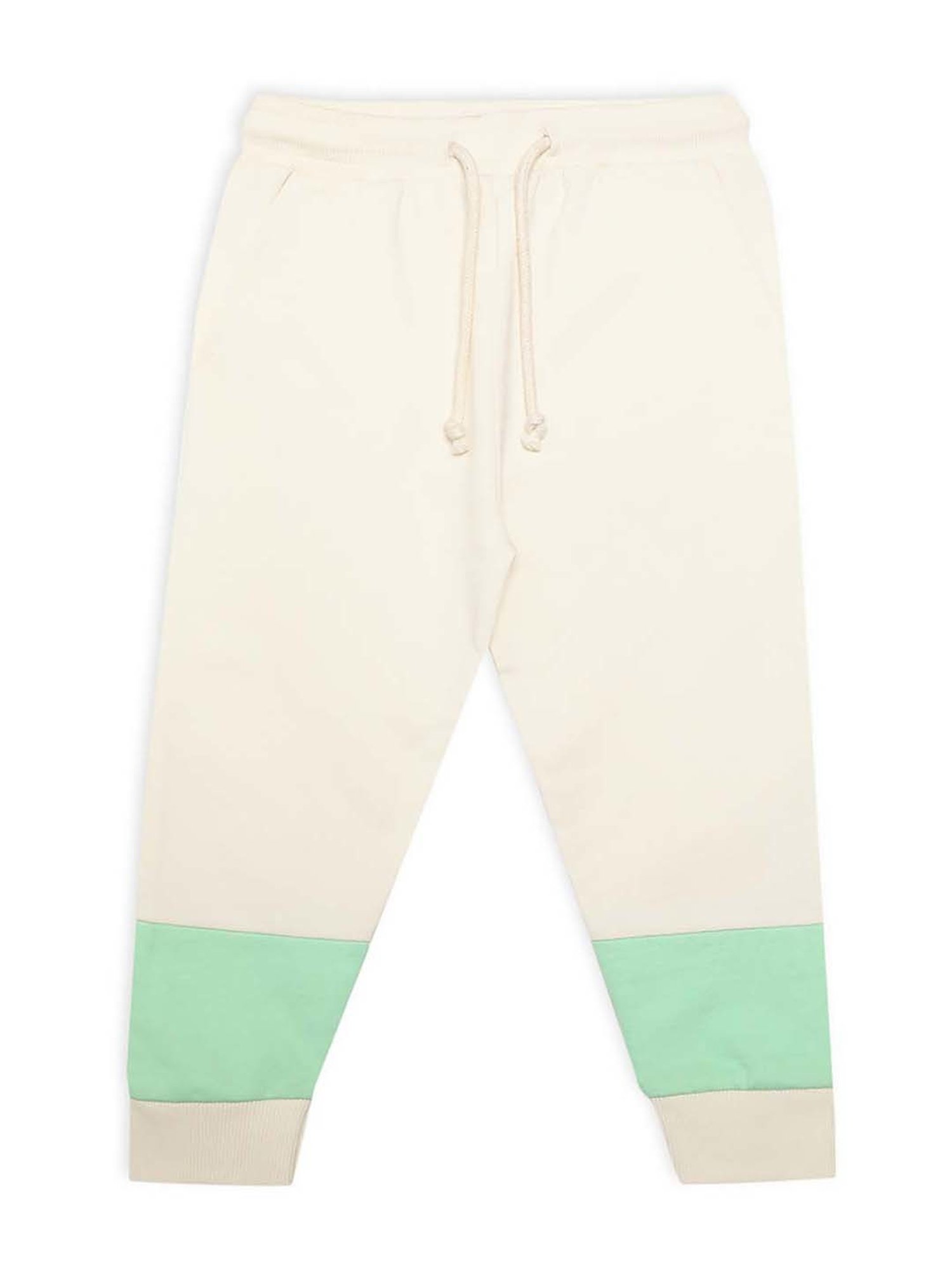 MiArcus Kids Off-White & Green Cotton Color Block Joggers