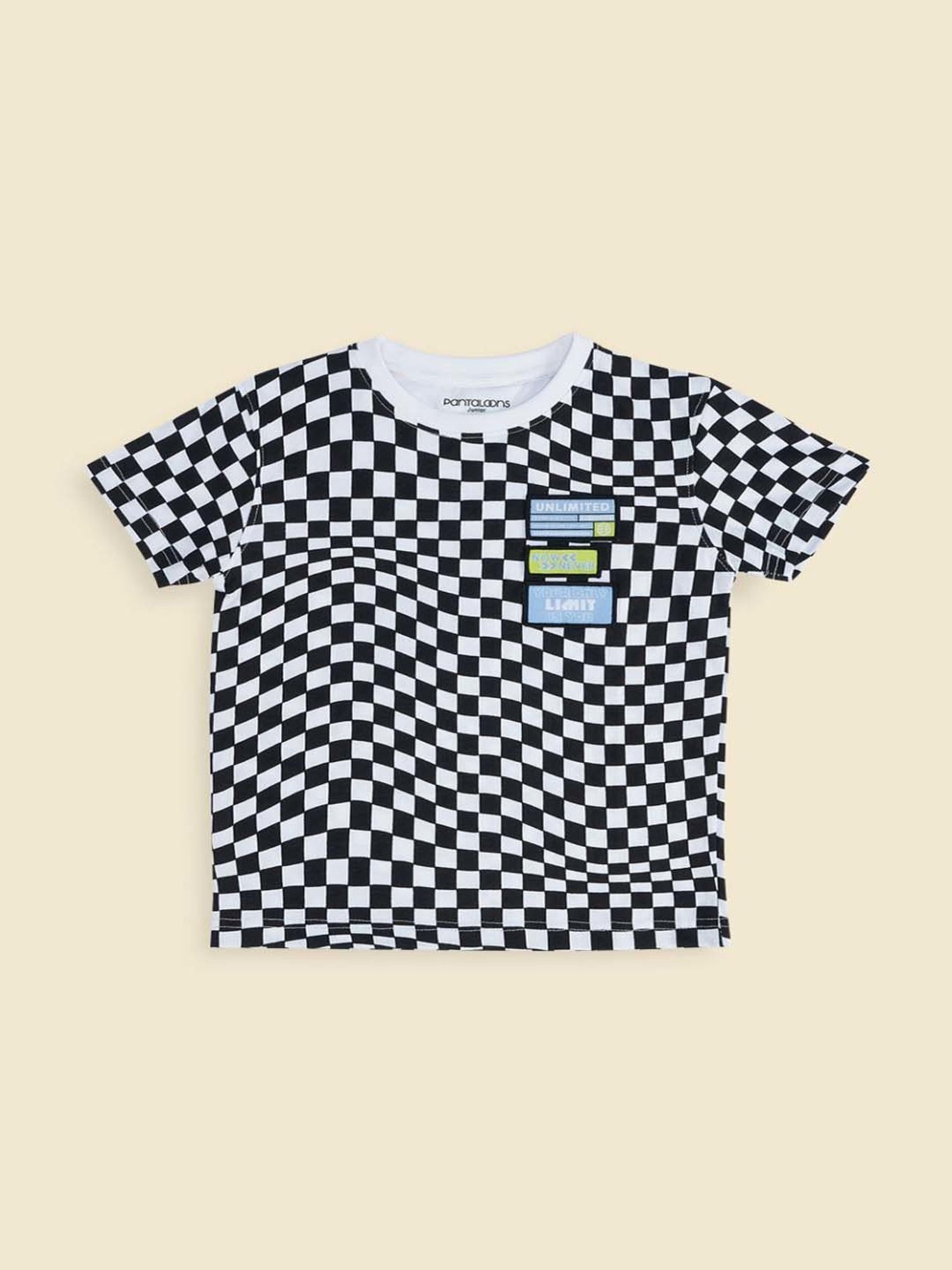 Pantaloons Baby Kids White & Black Cotton Printed T-Shirt