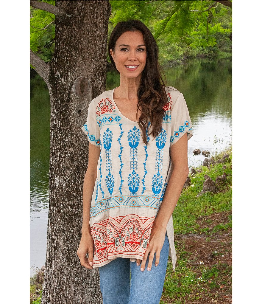 Karyn Seo Elin V-Neck Embroidered Satin Tunic