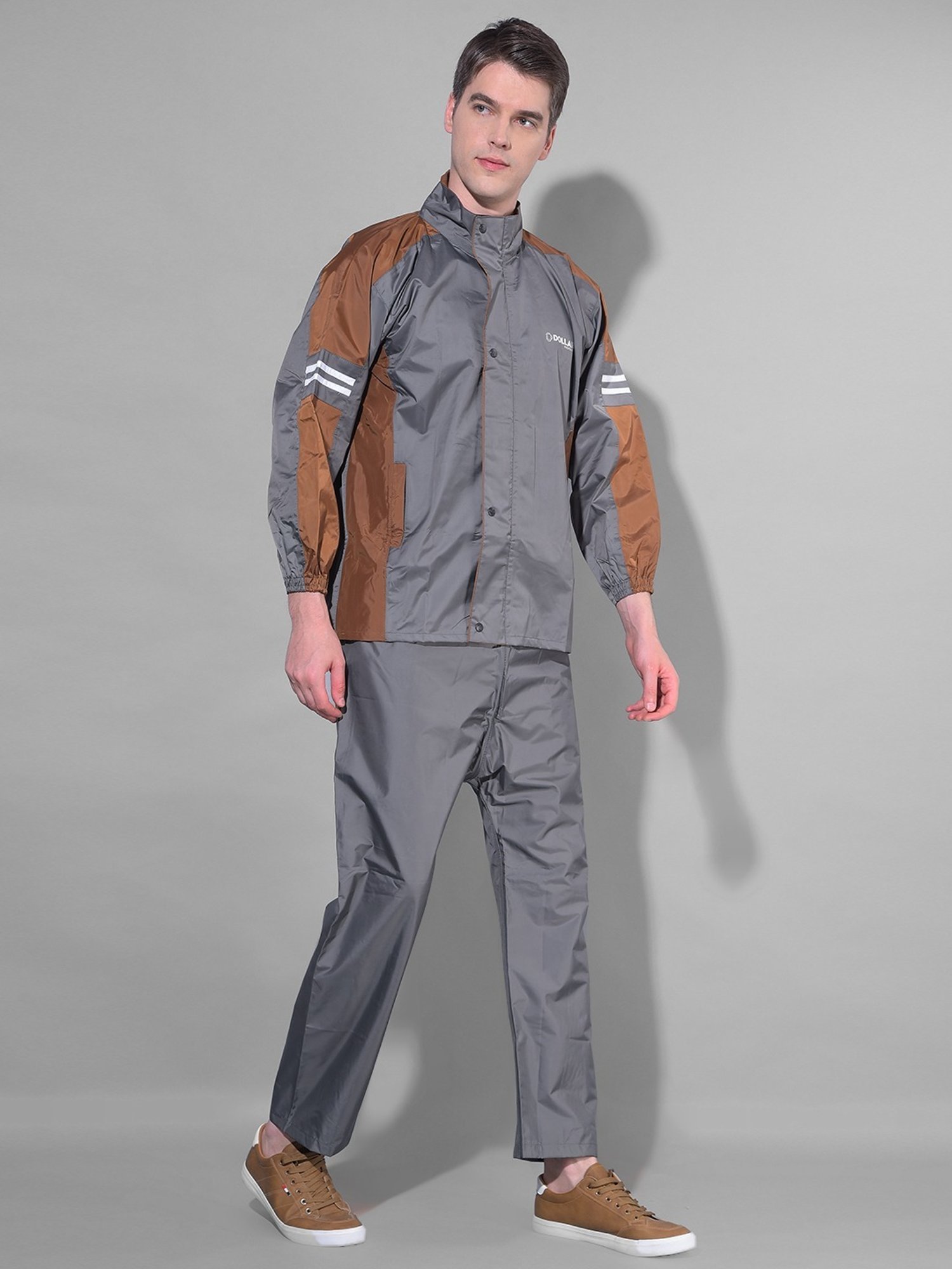 Dollar Grey Regular Fit Colour Block Raincoat Set