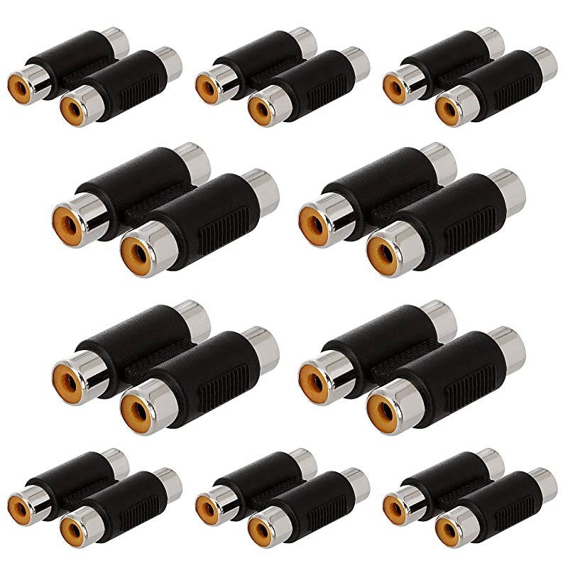 2RCA to 2RCA Jack Coupler Dual Female RCA Joiner Adapter RCA Audio Video Female AV Cable Connector 10 Pack