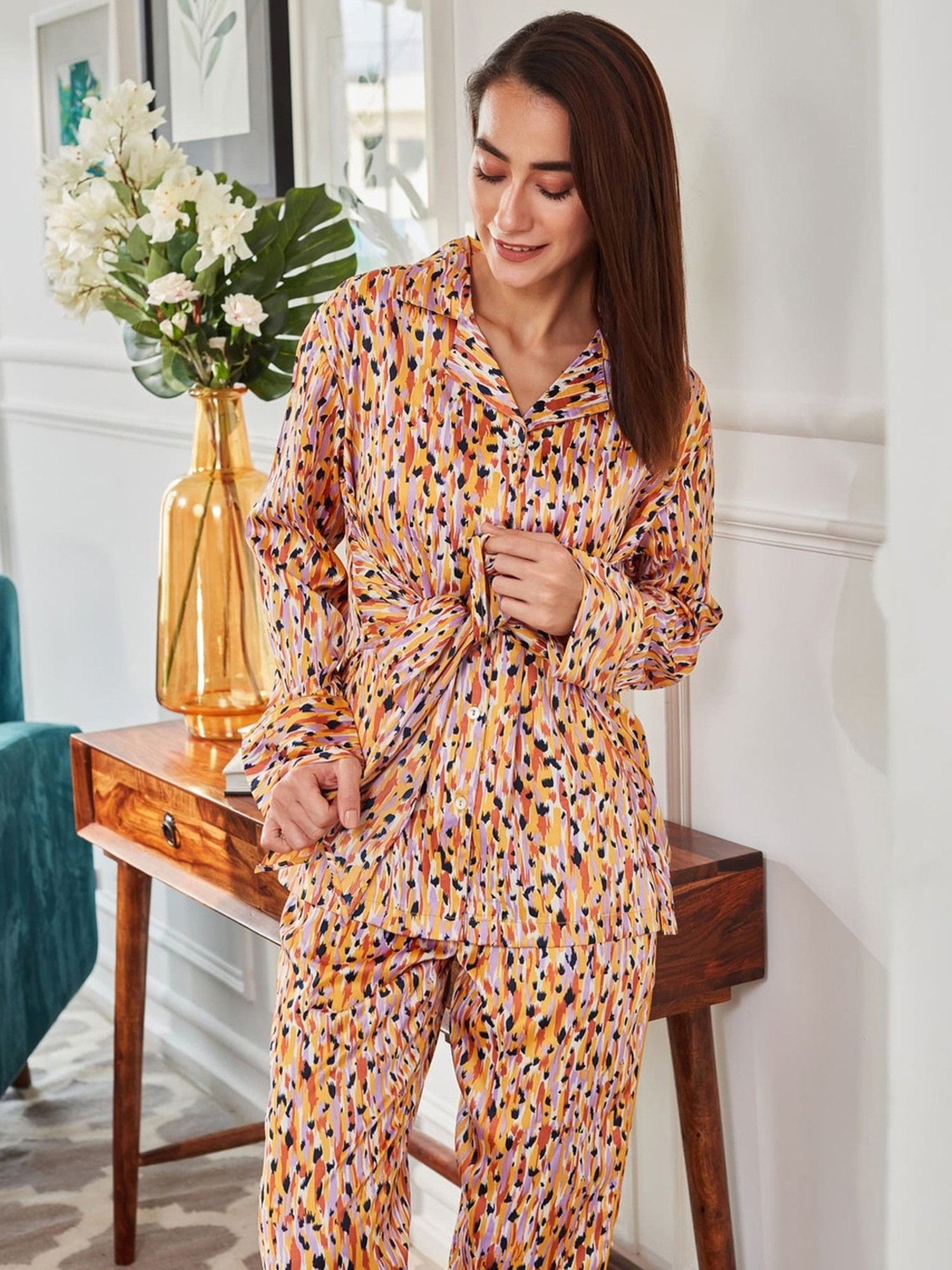 Dusk Attire Multicolor Abstract Pod Satin Co-ord Set