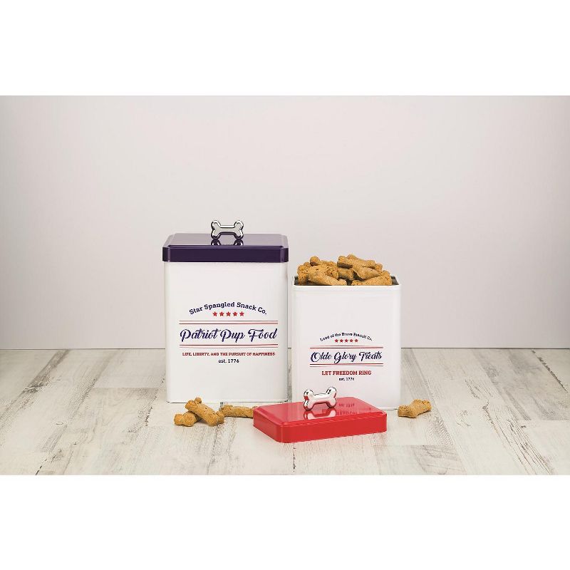 Amici Pet Patriotic Pup & Olde Glory Red/Blue 96 & 206 oz Metal Treats Canisters, 2 Size Set