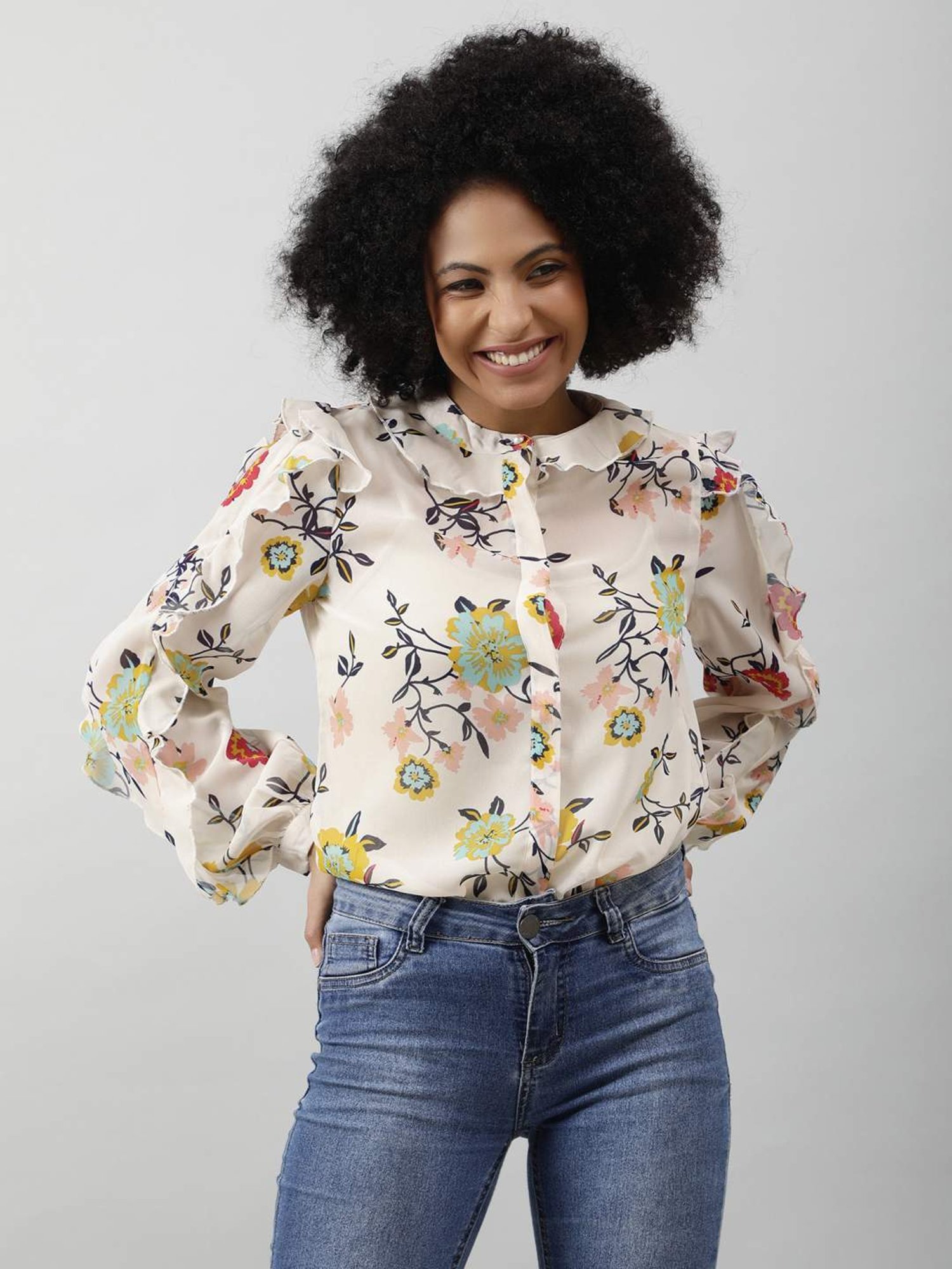 PURYS White Floral Print Top