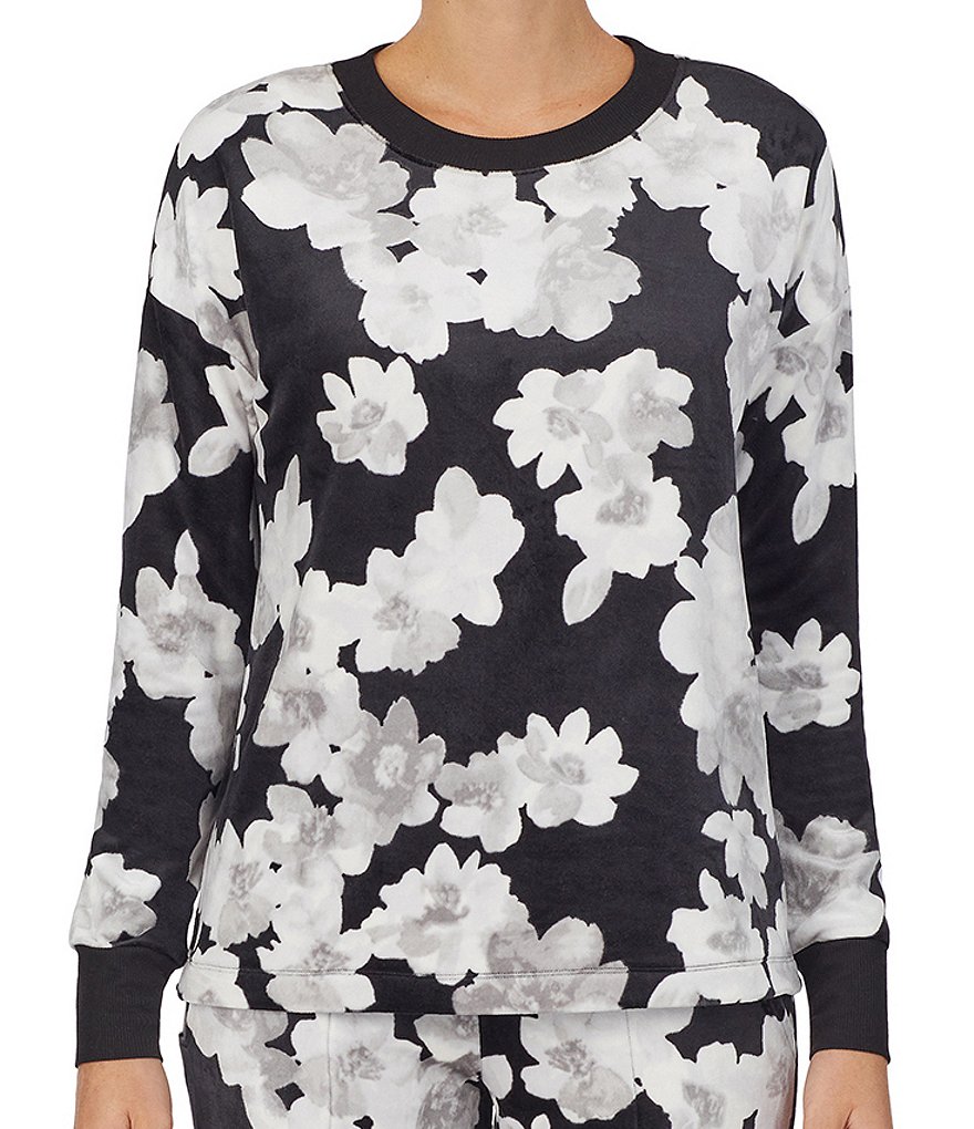 Donna Karan Sleepwear Floral Print Plush Lounge Top