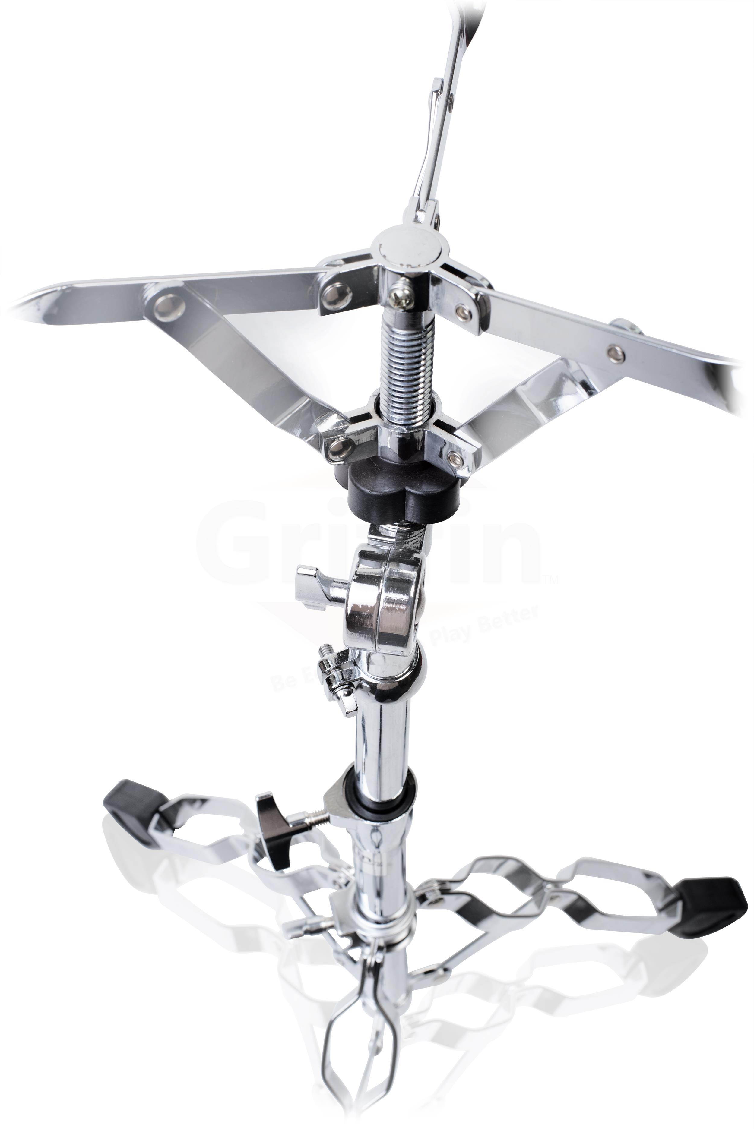 GRIFFIN Deluxe Snare Drum Stand | Percussion Hardware Kit with Key | Double Braced Medium Weight Mount for Snares, Tom Drums & Practice Pad | Adjustable Height & Tilting Gear Clamp Style Basket Holder