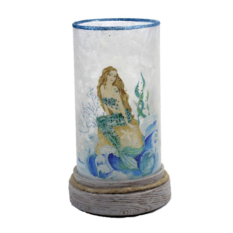 Stony Creek 8.25" Sitting Mermaid Hurricane Lit Pre Lit Resin Base  -  Novelty Sculpture Lights