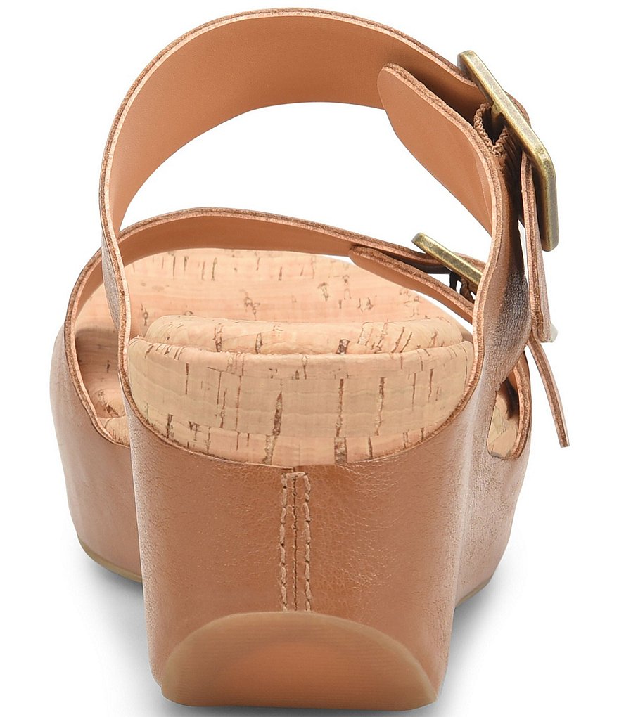 Kork-Ease Grace Leather Buckle Strap Platform Wedge Slide Sandals