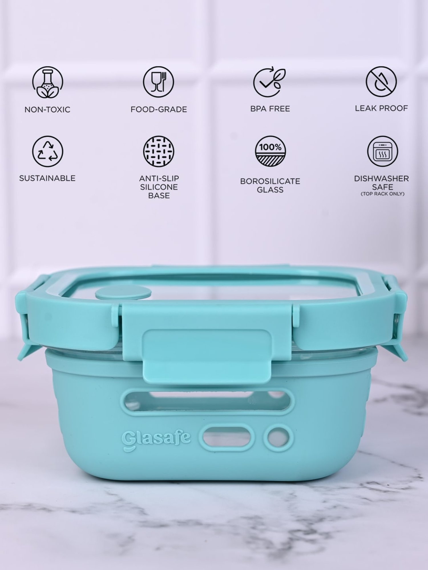 Glasafe Trio Grip Mellow Green Borosilicate Tiffin Combo