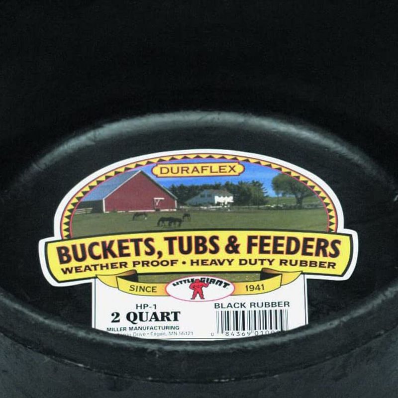 Little Giant Durable and Weatherproof 2 Quart Rubber Tub Feeder Pan Bowl for Indoor and Outdoor Feeding of Cats, Dogs, or Small Livestock, Black