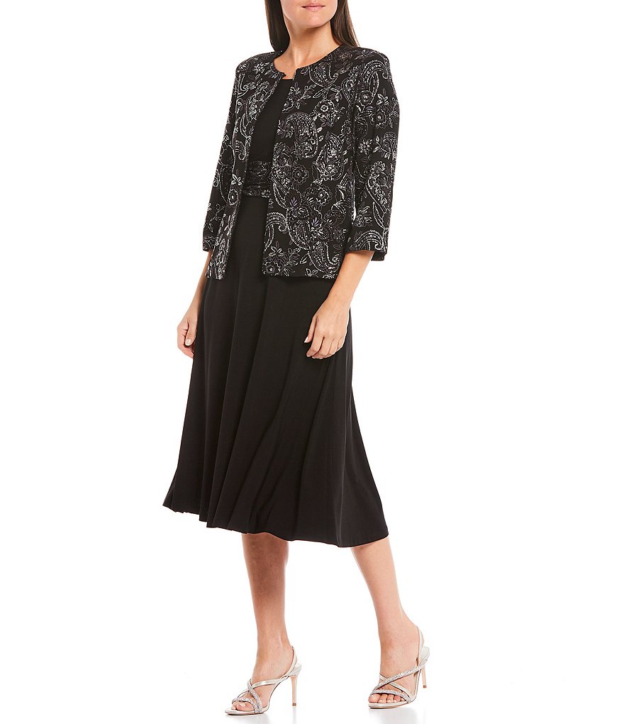 Jessica Howard Glitter Paisley Print Puff Jersey 2-Piece Jacket Dress
