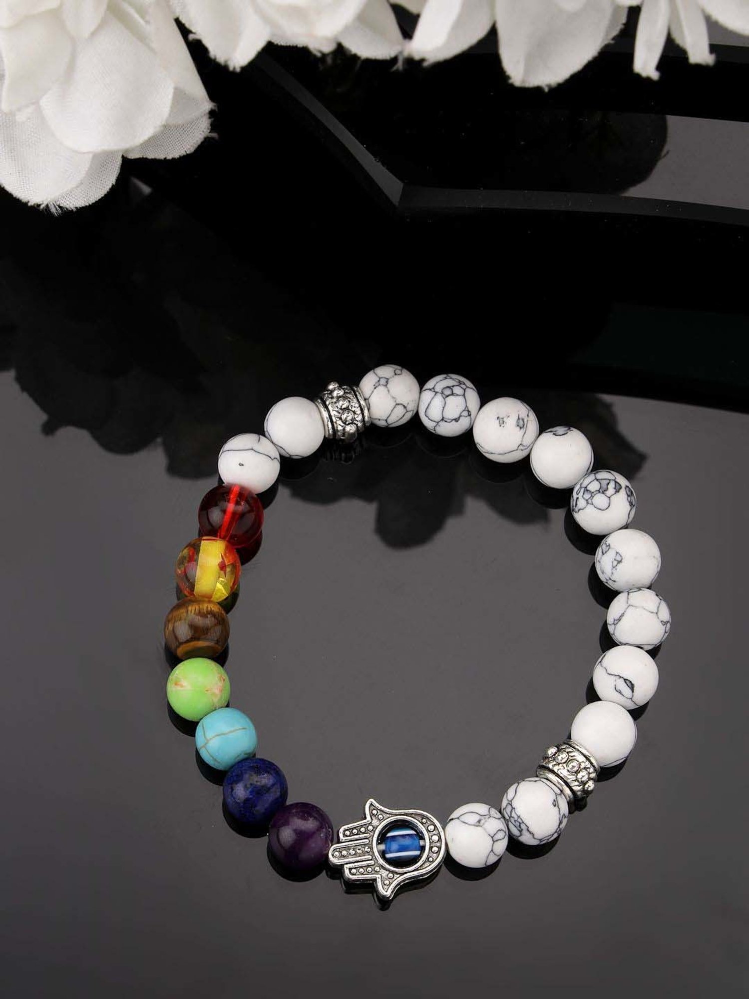 NVR Multicolor Marbel Crystal Elasticated Bracelet for Unisex