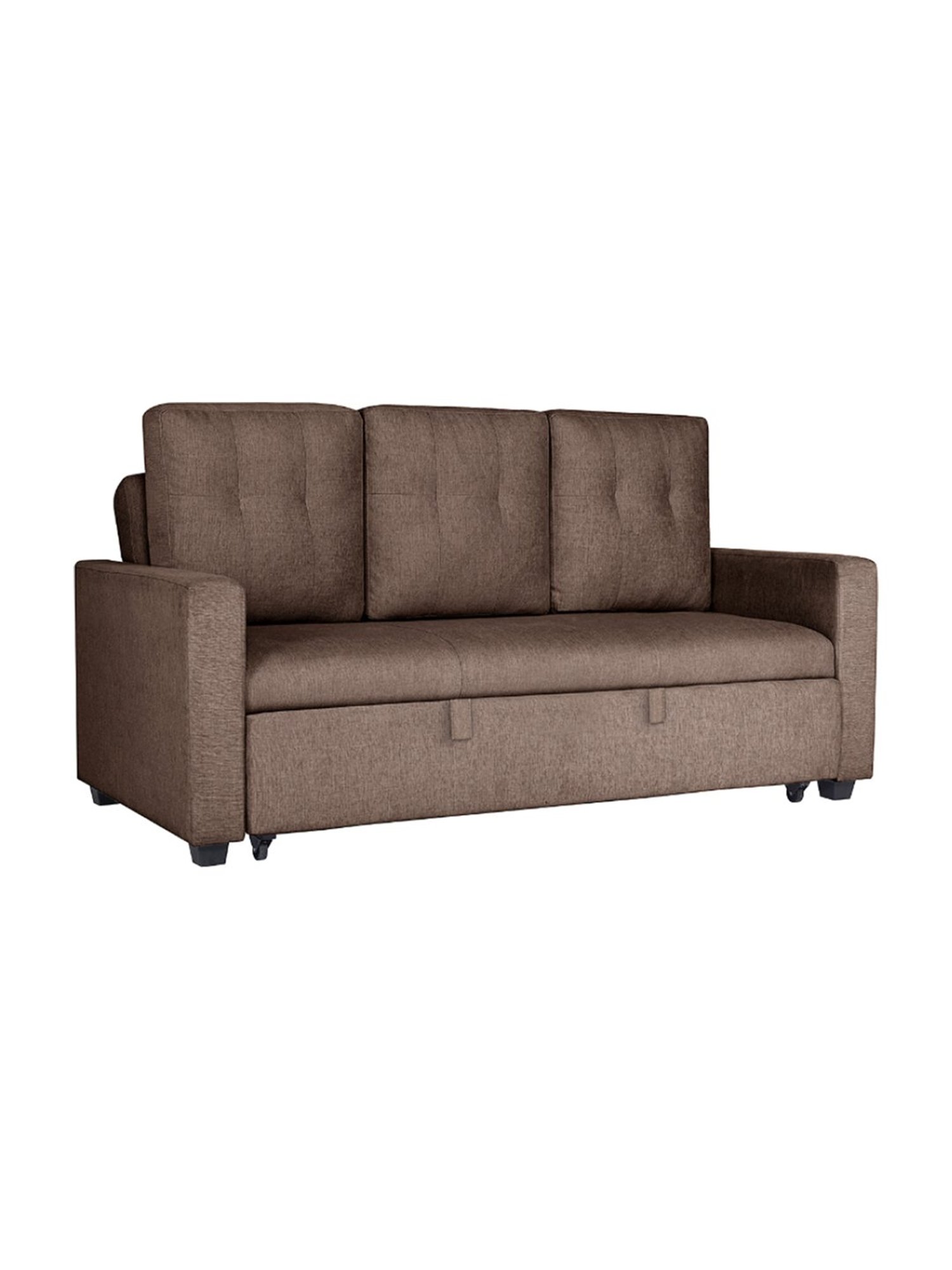 Duroflex Ease Quilted Dark Brown Wood 3 Seater Sofa Cum Bed with Pullout Mechanism