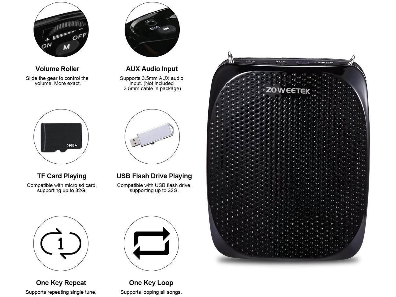 New Zoweetek Portable Rechargeable Mini Voice Amplifier with Wired Microphone Headset and Waistband Supports MP3 Format Audio for Teachers Singing Coaches Training Presentation Tour Guide